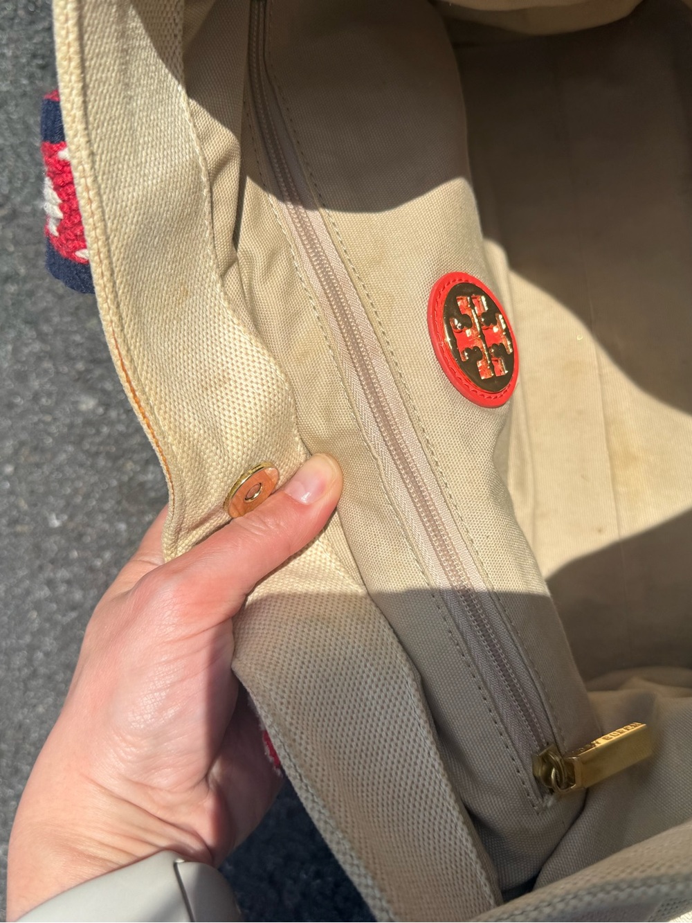 Tory Burch Ella Canvas Red Patent Tote - Picture 6 of 10
